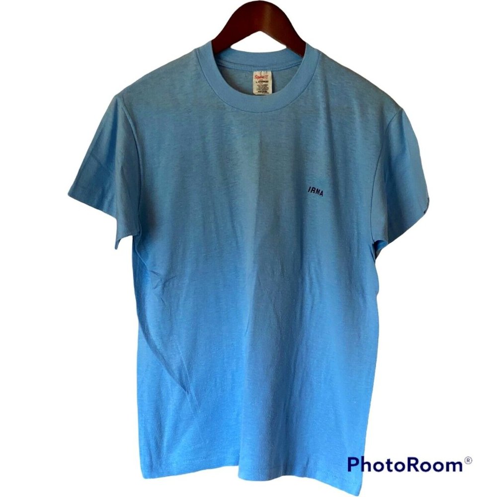 Norwood Baptist Mission Team Vintage T-Shirt Blue Size L Made In USA Irma 80's